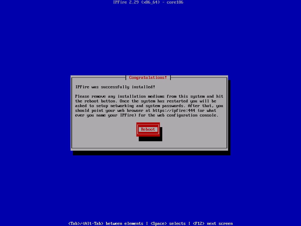 Instalación de IPFire completada