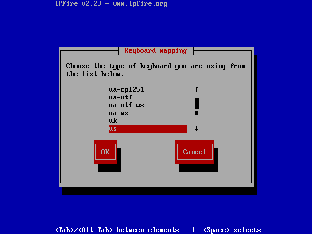 Mapa de teclas IPFire