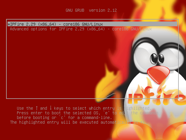 Menú de inicio de IPFire