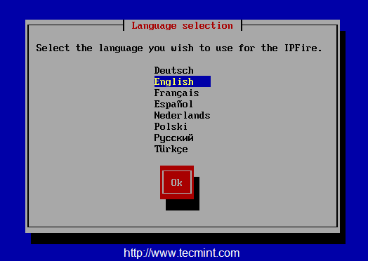 Seleccione el idioma de IPFire