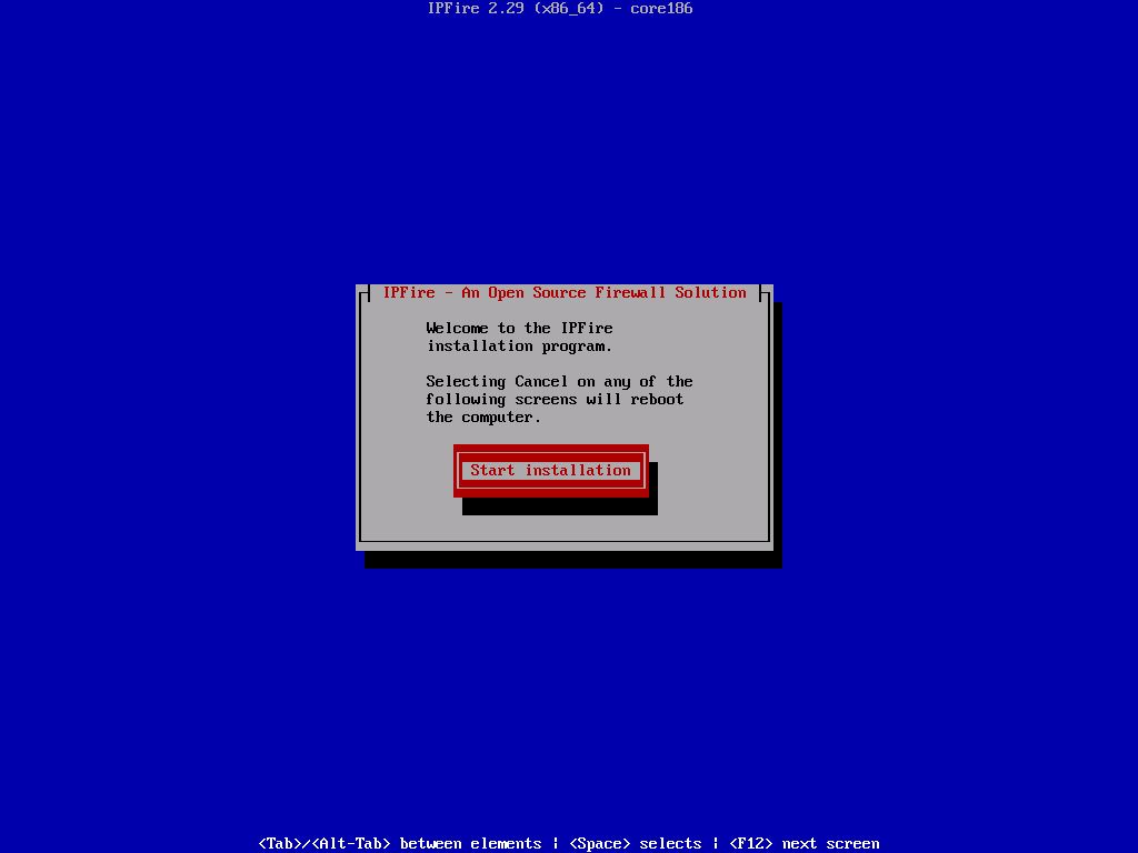 Iniciar la instalación de IPFire