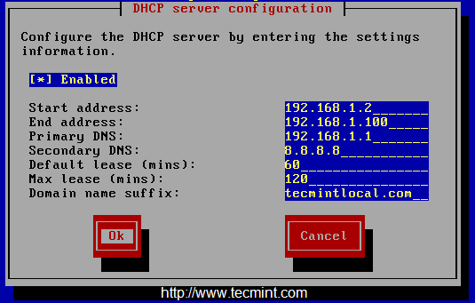Configurar los ajustes de DHCP