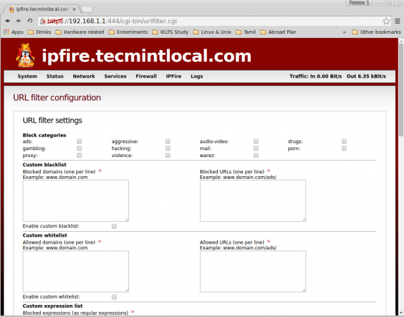 Configuración del filtro de URL