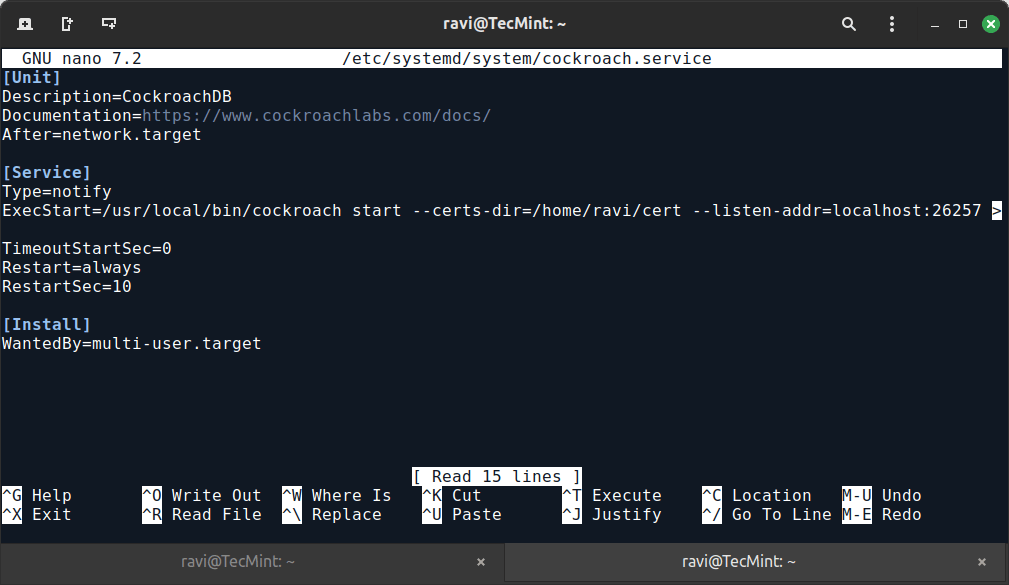 Modificar el archivo de servicio CockroachDB
