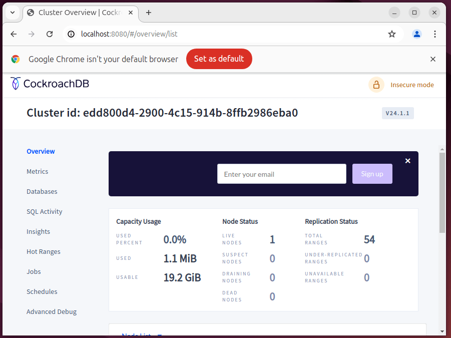 Interfaz de usuario de administración web de CockroachDB