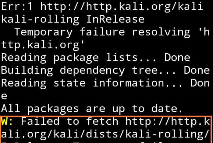 Se corrigió el error del comando "Actualizar && Actualizar" en Kali Linux en Android