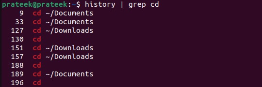 Comandos históricos con comando grep en linux