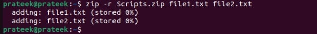 Utilice el comando zip para comprimir archivos