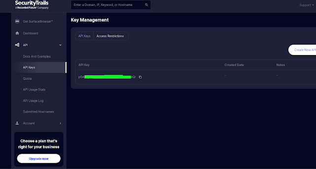 Clave de API de SecurityTrails