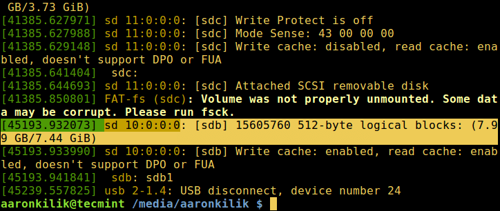 DMESG - Imprimir el nombre del dispositivo USB