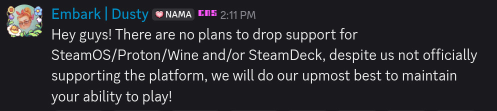 ¡Hola, chicos! No planea negarse a soportar Steamos/Proton/Wine y/o Steamdeck, a pesar del hecho de que no apoyamos oficialmente la plataforma, ¡haremos todo lo posible para preservar su capacidad de jugar!
