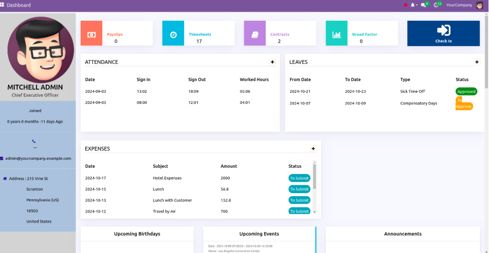 Abra la aplicación HRMS Core Odoo
