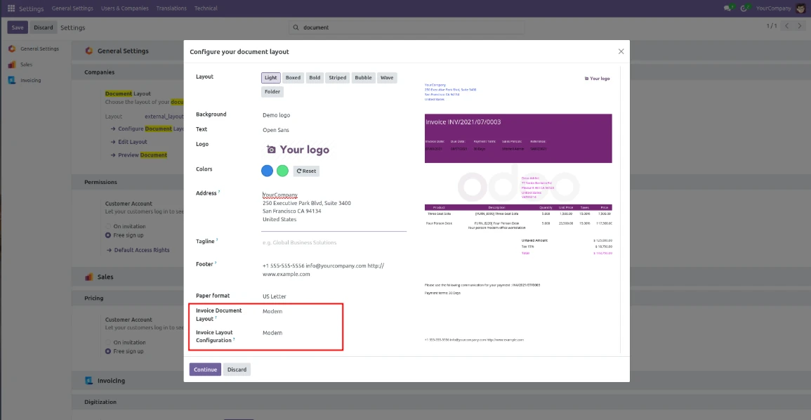 Formato de factura editar aplicación Odoo