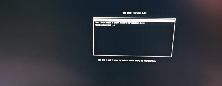 Pantalla de arranque de Fedora Live Grub