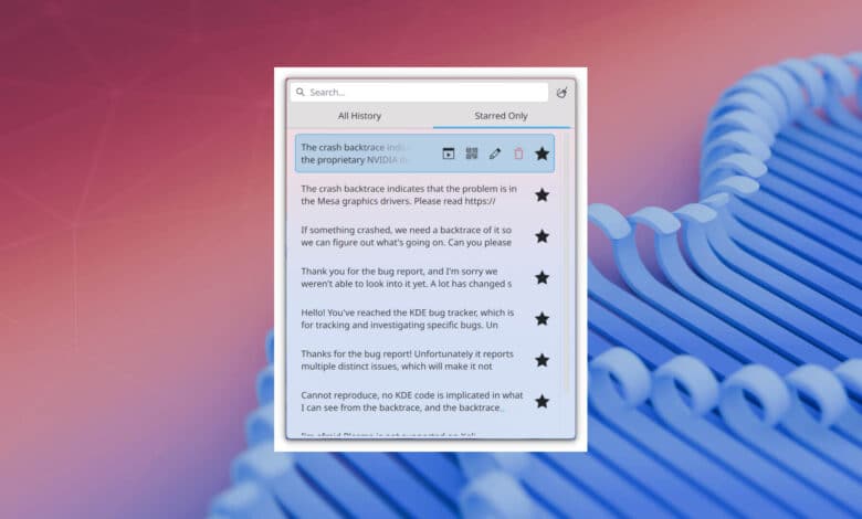 KDE Plasma 6.5 agrega artículos de portapapeles guardados después de 22 años