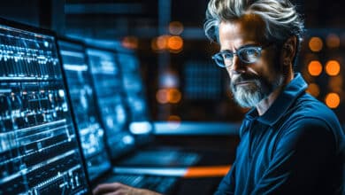 Linux system administrator reviewing security vulnerabilities and patch management on enterprise servers.