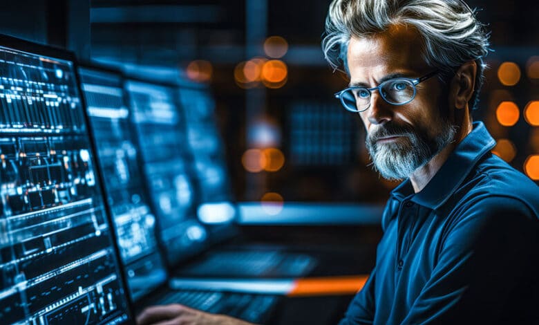 Linux system administrator reviewing security vulnerabilities and patch management on enterprise servers.