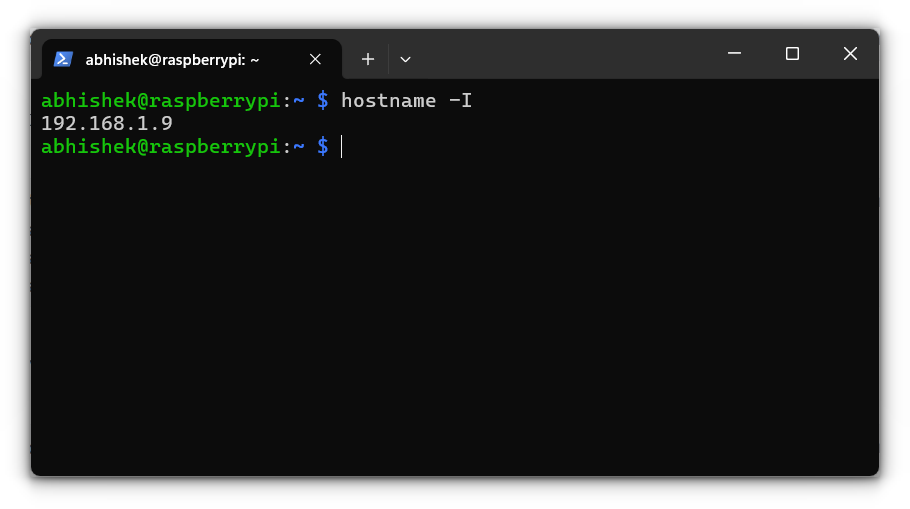 Verifique la IP estática del PI usando el comando hostname-i