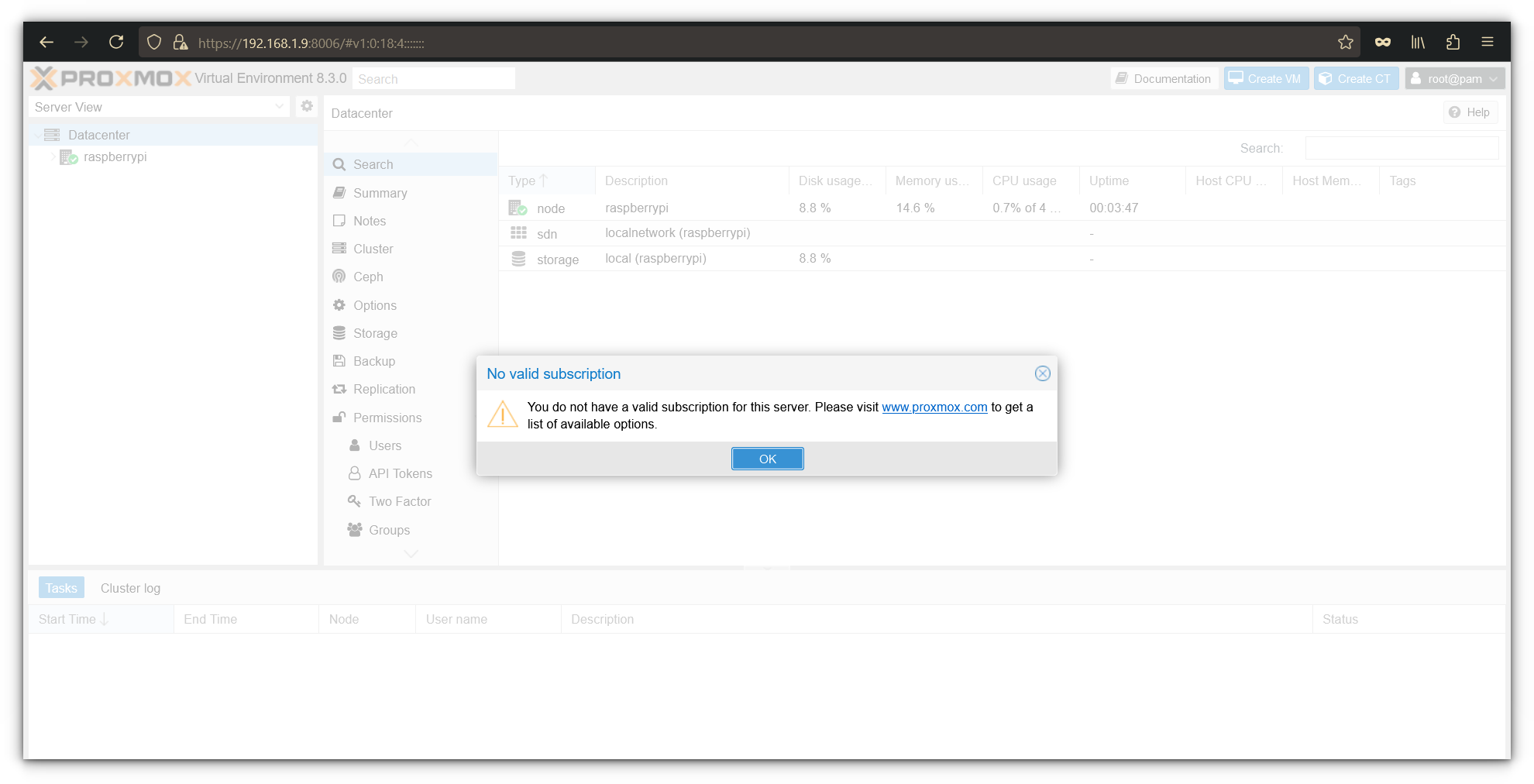 Proxmox Error de suscripción no válido