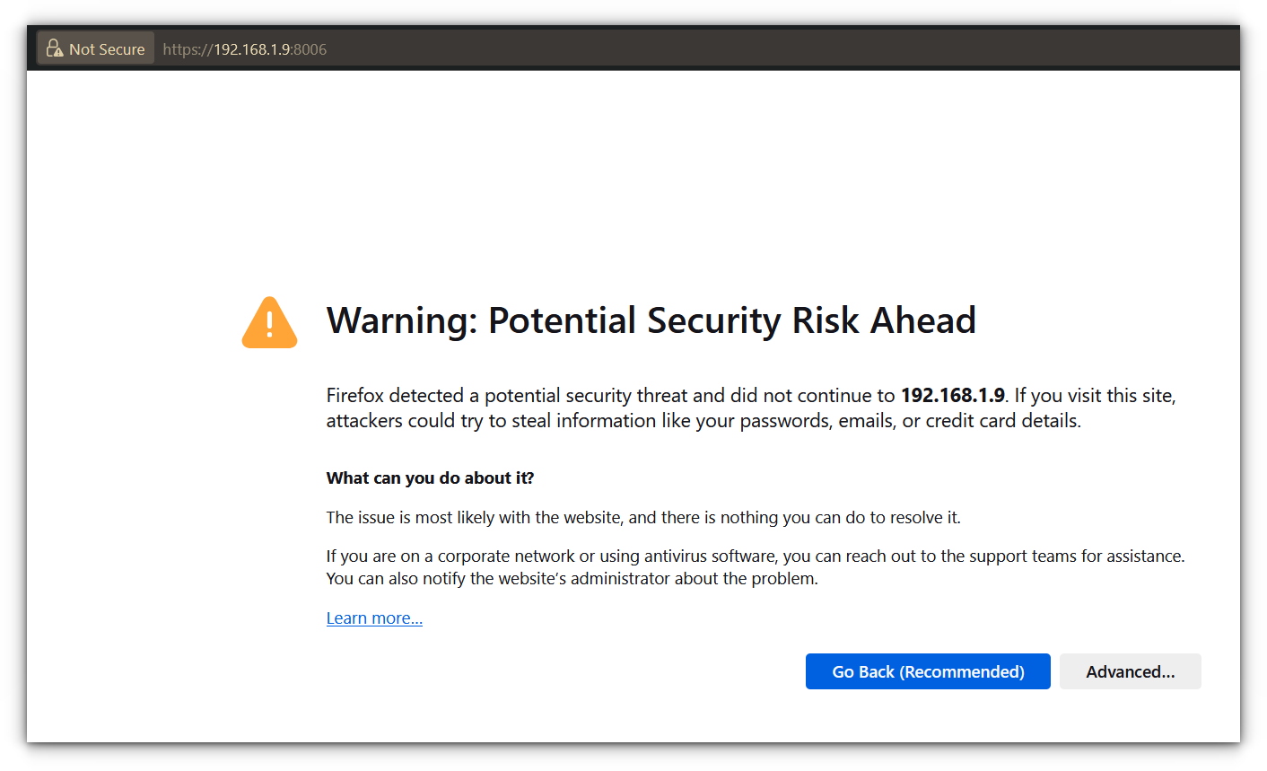 Error del certificado SSL al acceder a Proxmox WebUI