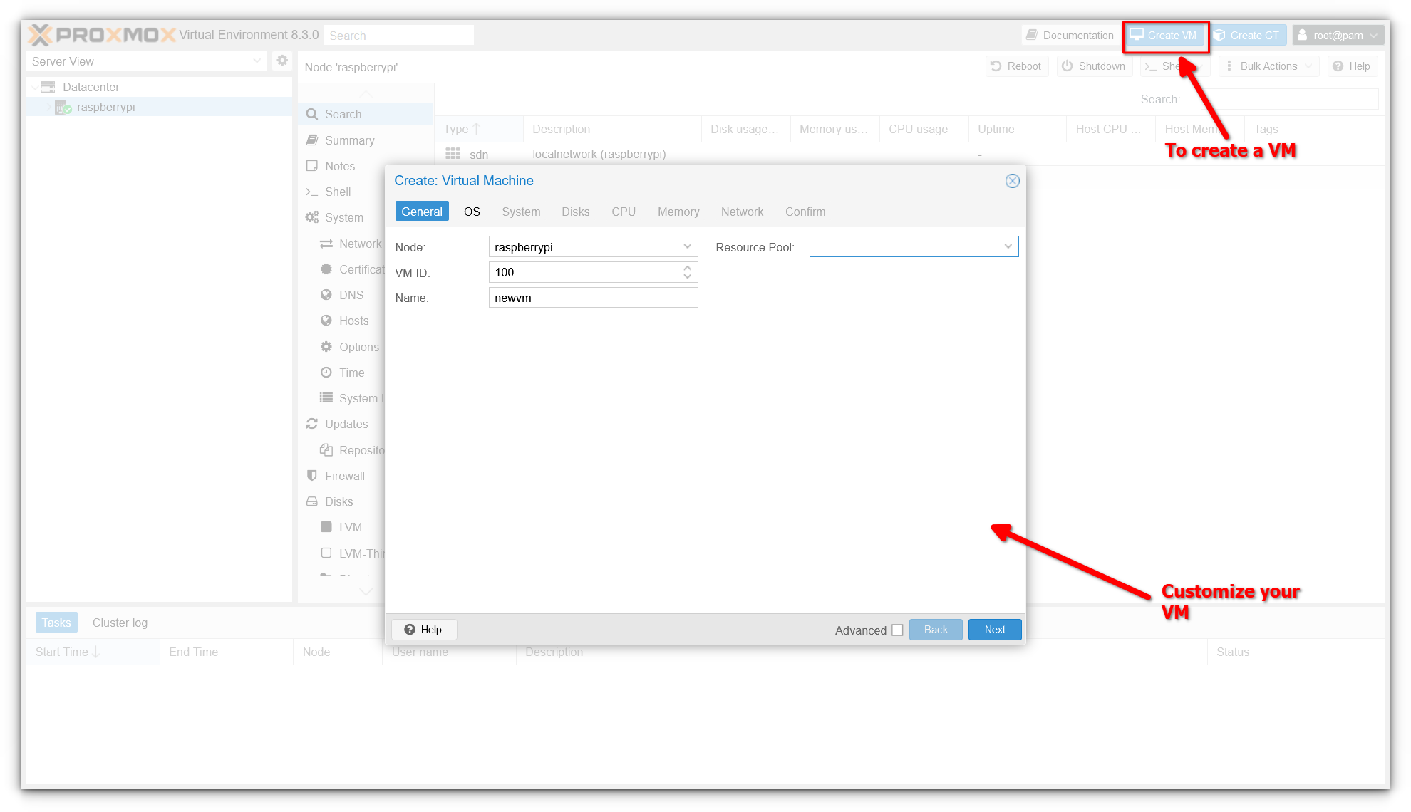 Crea un asistente de VM en Proxmox