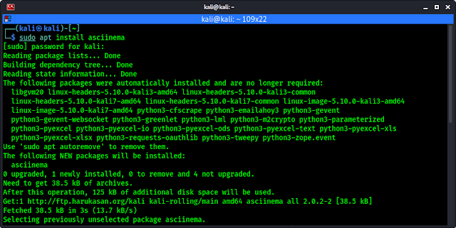 Instale Asciinema en Kali Linux Instale Asciinema en Kali Linux