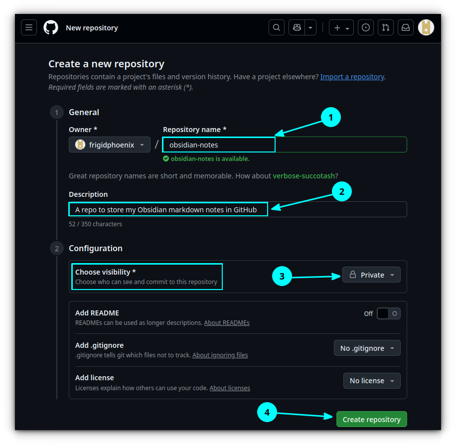 Cree un nuevo repositorio privado en GitHub proporcionando los detalles necesarios en la página de creación de repos.