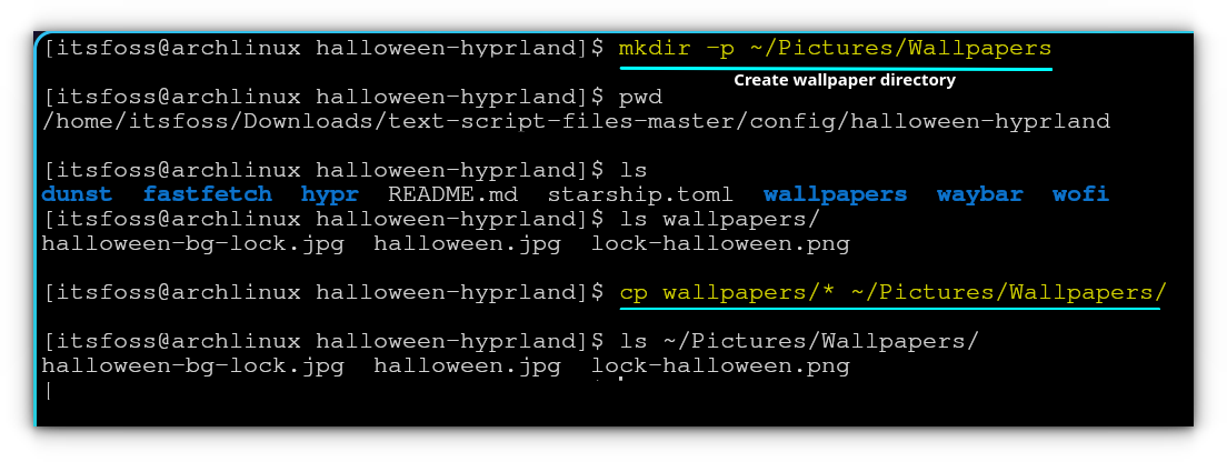 Captura de pantalla que muestra el proceso de copia del fondo de pantalla en la terminal.