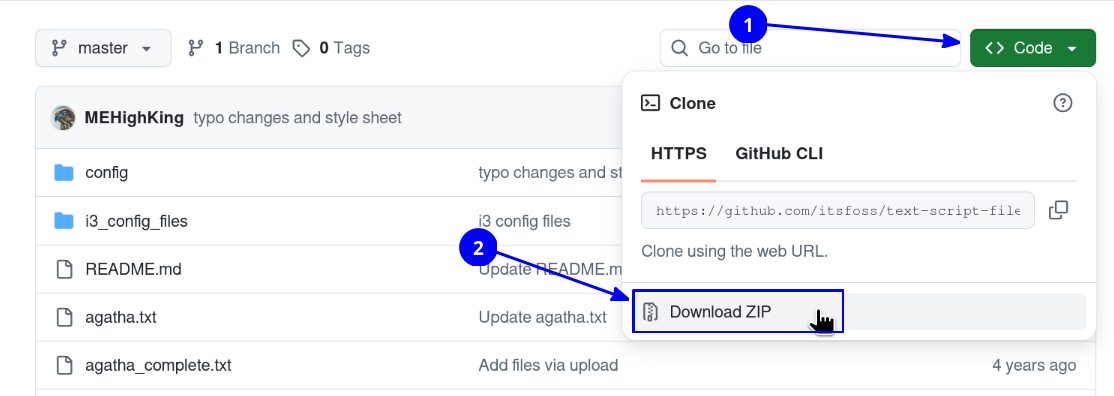 Descargue el repositorio de archivos de script de texto desde GitHub.