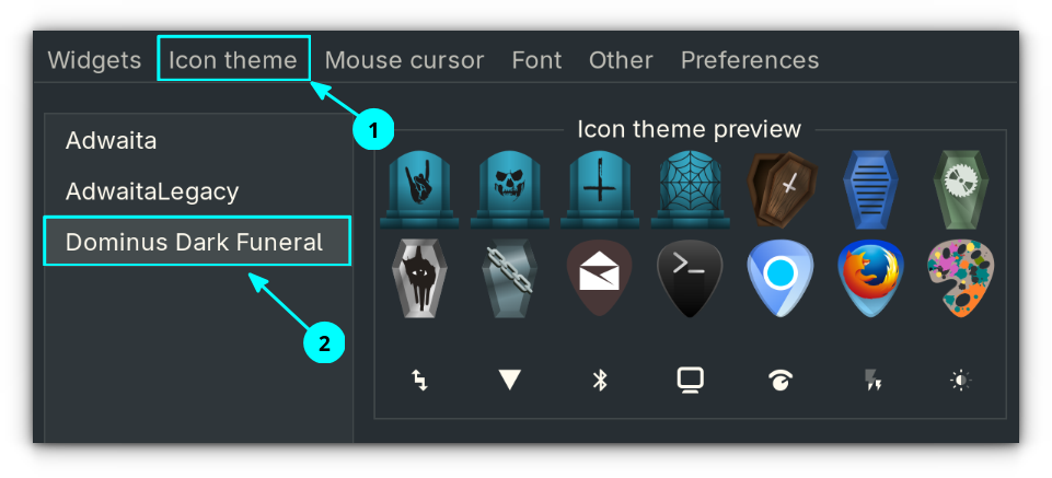 Establece el tema de iconos para aplicaciones GTK.