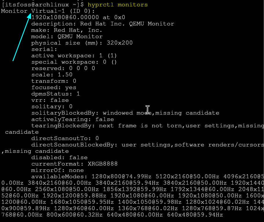 Obtenga el nombre del monitor en Hyprland.