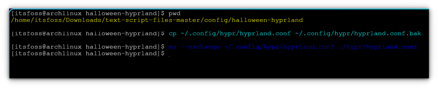 Haga una copia de seguridad y reemplace la configuración de Hyprland.