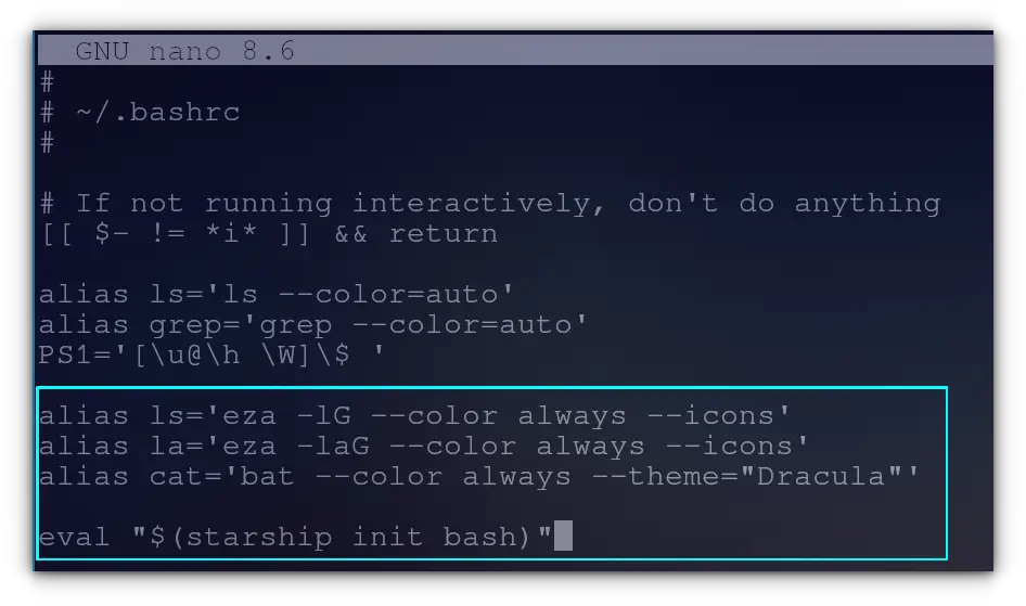 Edite el archivo bashrc y agregue la línea