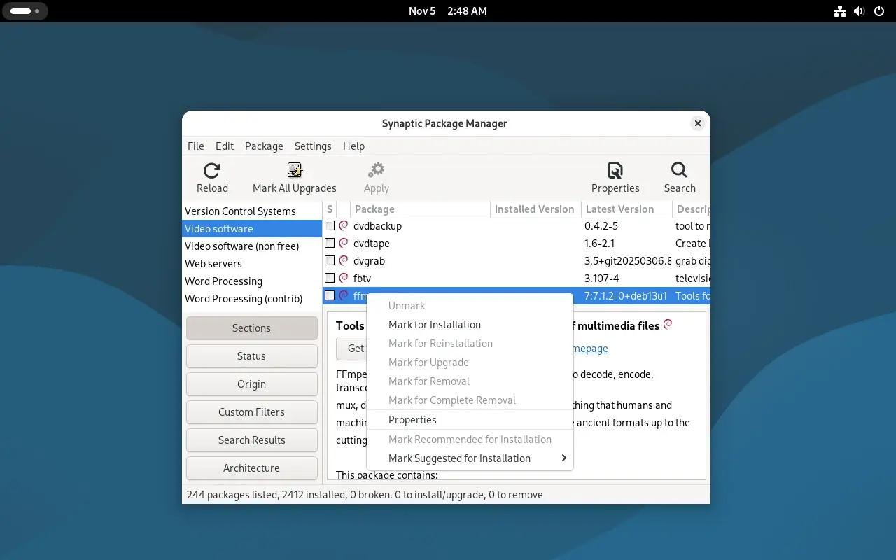 Instalar paquetes usando Synaptic