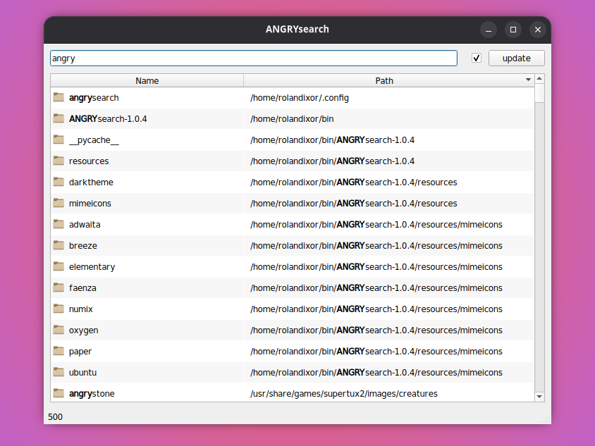 ANGRYsearch muestra consultas de búsqueda