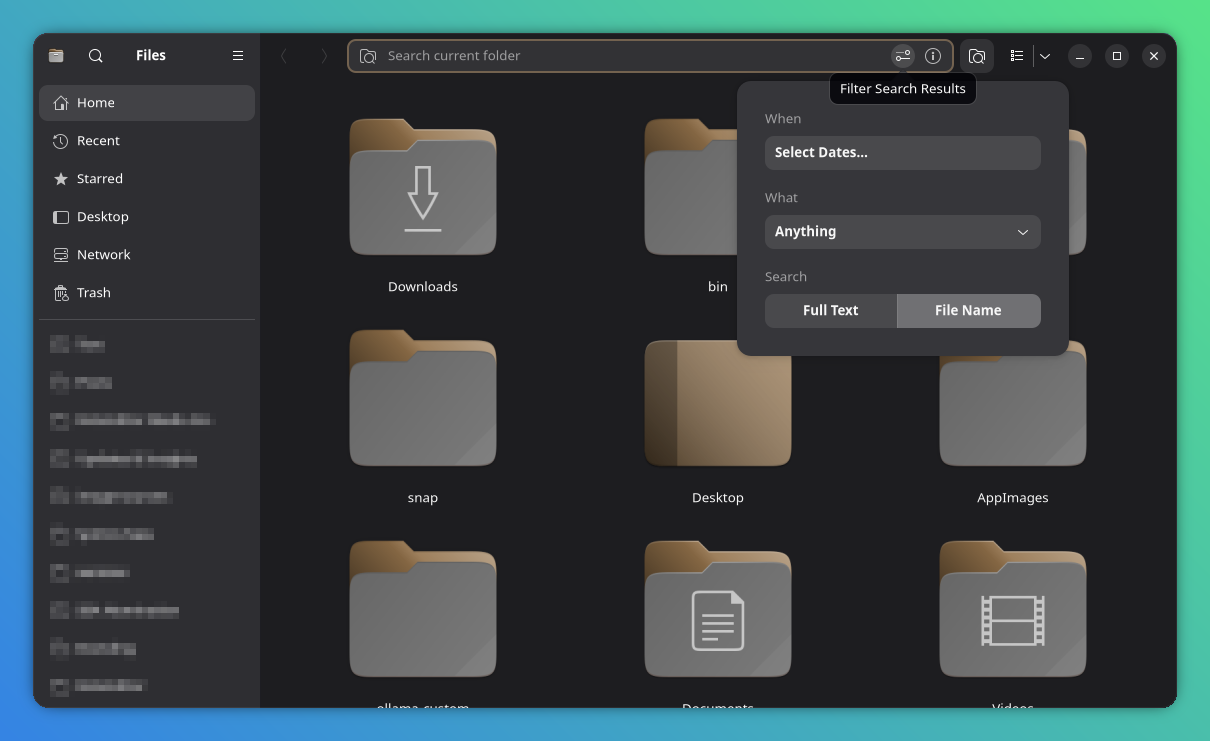 Filtro de búsqueda para archivos GNOME abiertos