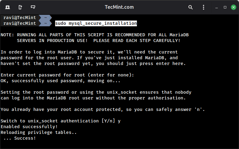 Asegurar su instalación de MariaDB