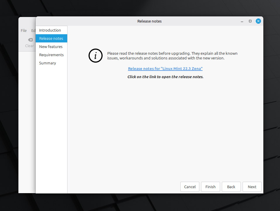 Enlace de notas de la versión en el actualizador de Linux Mint Enlace de notas de la versión en el actualizador de Linux Mint