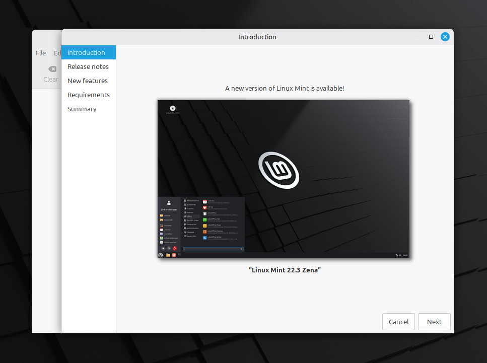 Haga clic en Siguiente para iniciar la actualización de Linux Mint 22.3 Haga clic en Siguiente para iniciar la actualización de Linux Mint 22.3