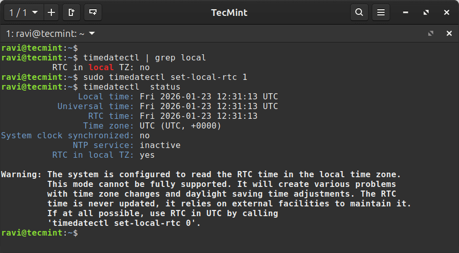Configure el reloj del hardware en UTC en Linux