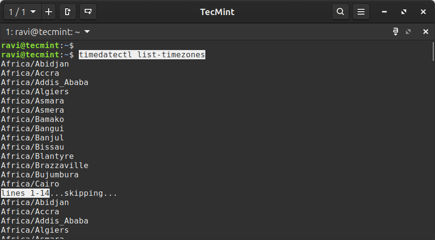 Listar todas las zonas horarias en el sistema Linux
