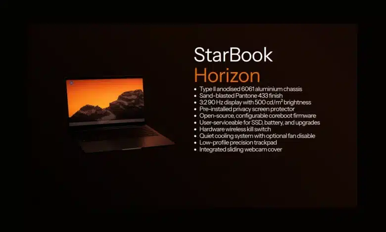 La computadora portátil StarBook Horizon Linux ahora disponible con 32 GB de RAM, Wi-Fi 6E y Coreboot