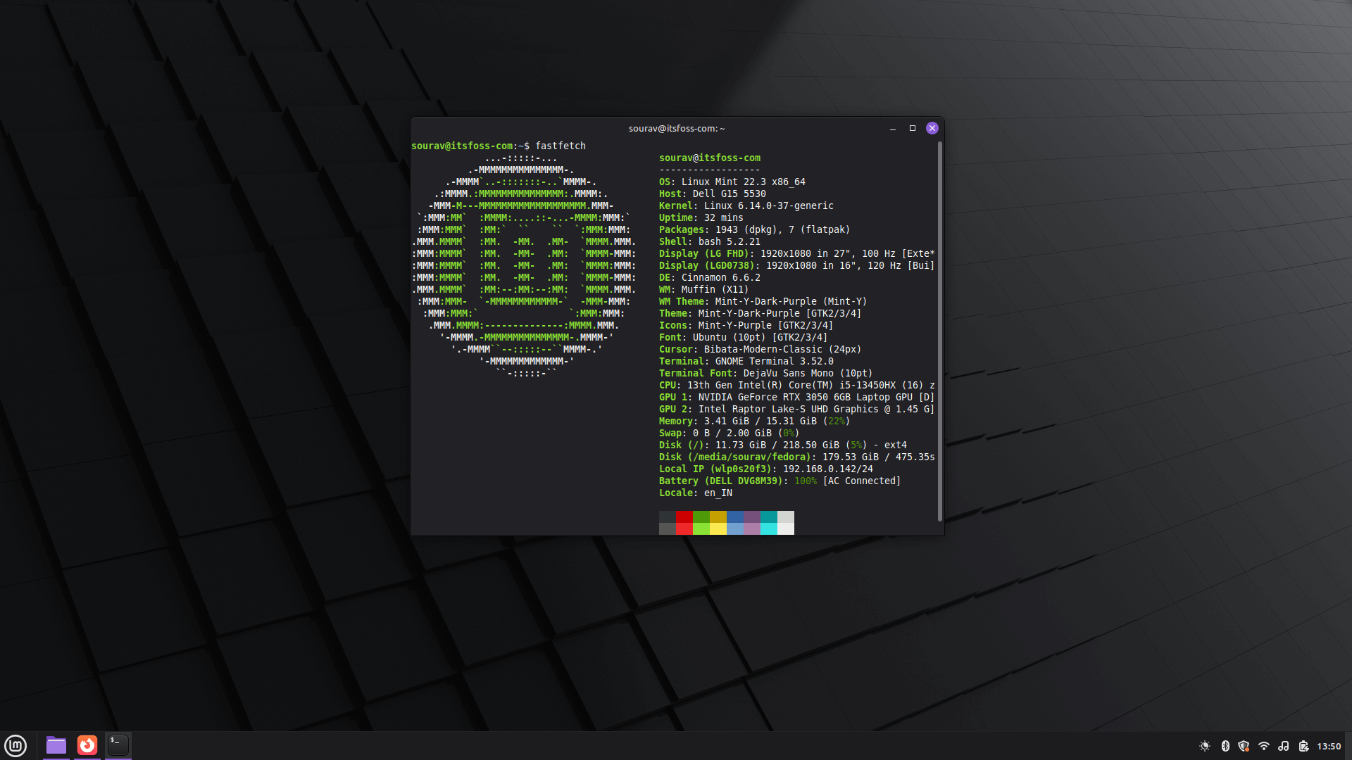 Esta captura de pantalla muestra la vista del escritorio de Linux Mint 22.3. 