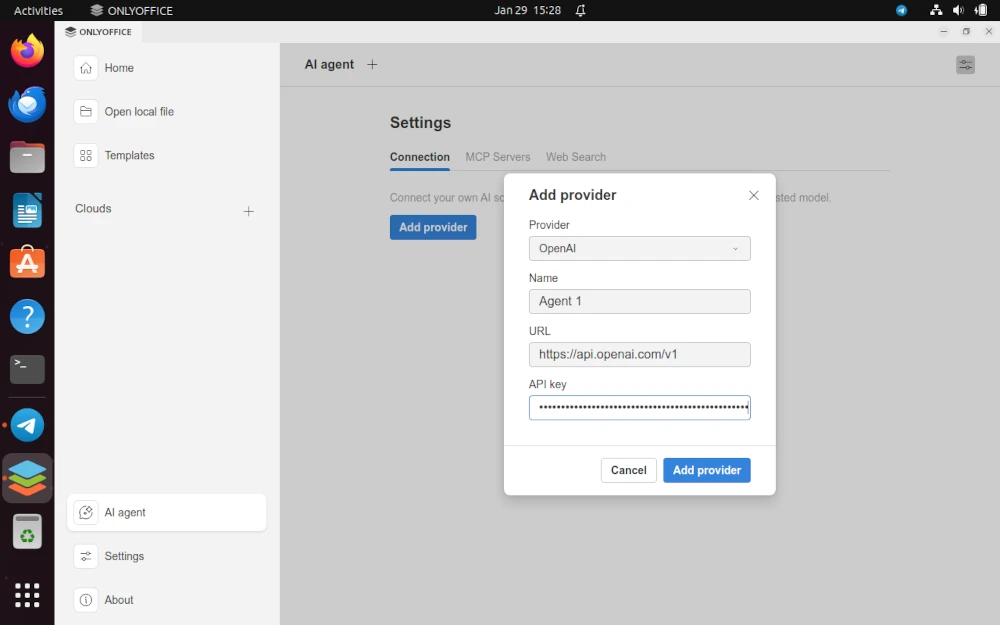 Configurar proveedor de IA en ONLYOFFICE