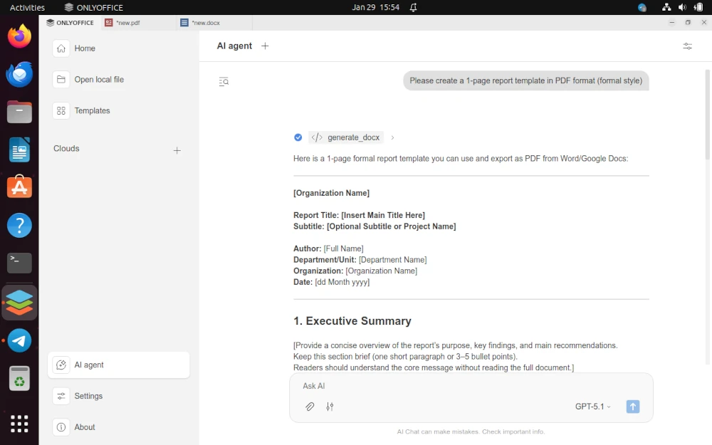 Utilice agentes de IA para crear, editar y administrar documentos en ONLYOFFICE