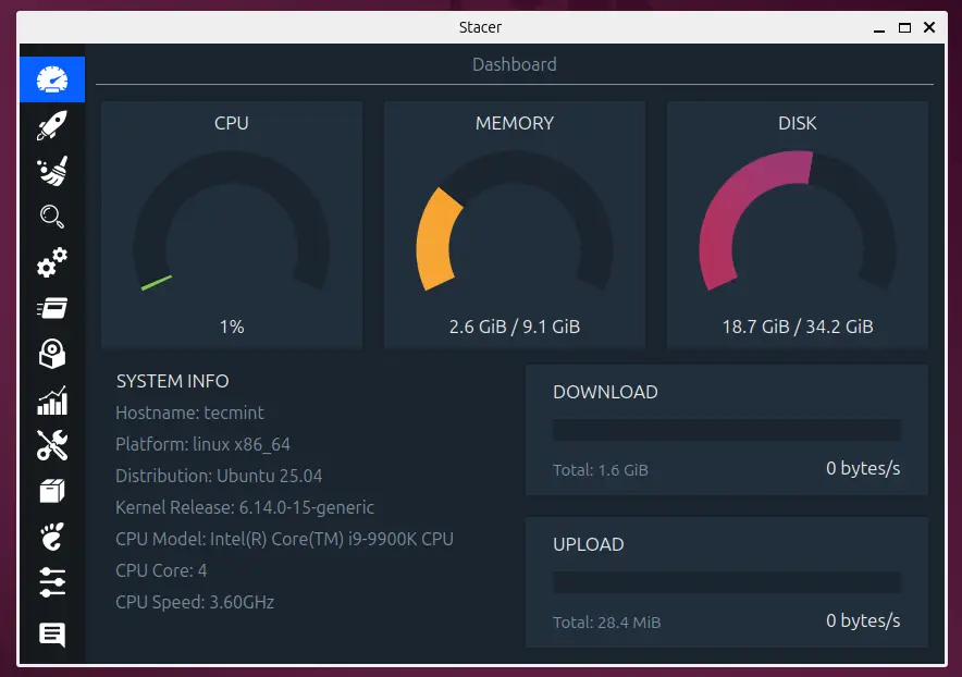 Stacer - Herramienta de optimización y seguimiento del sistema