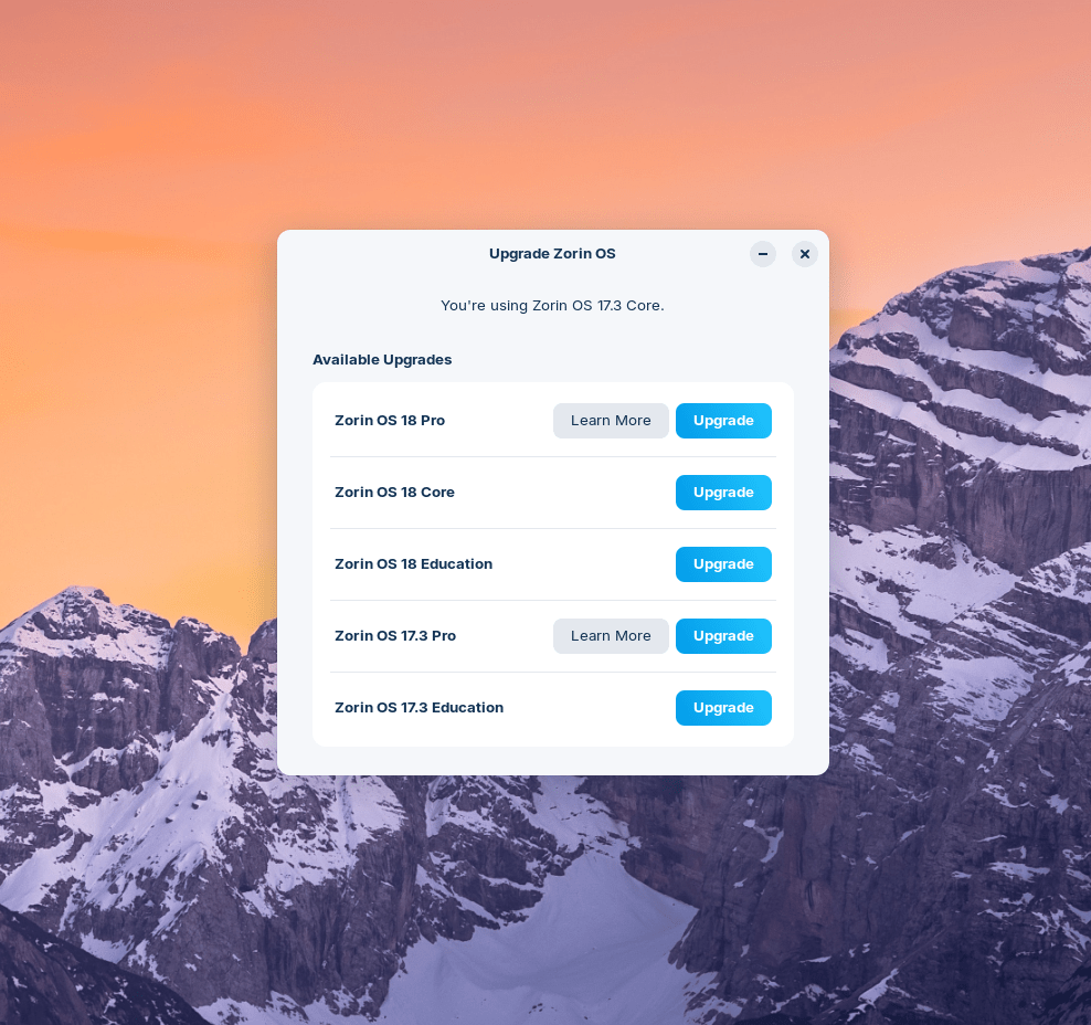 Inicie el proceso de actualización de Zorin OS 18 actualizando la aplicación Zorin OS