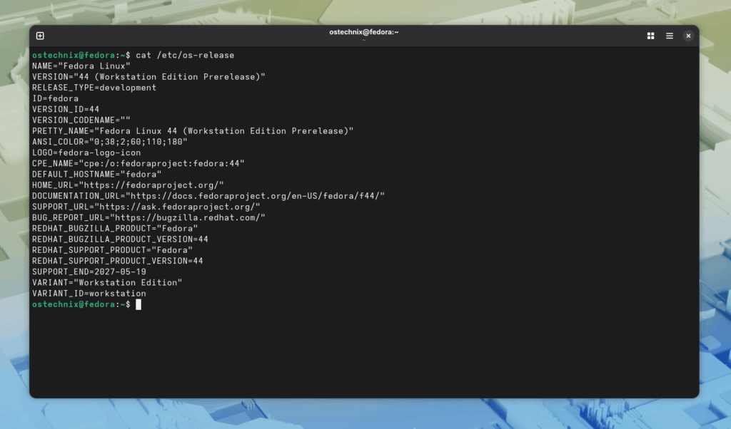 Verifique la versión de Fedora 44 desde la línea de comando Verifique la versión de Fedora 44 desde la línea de comando