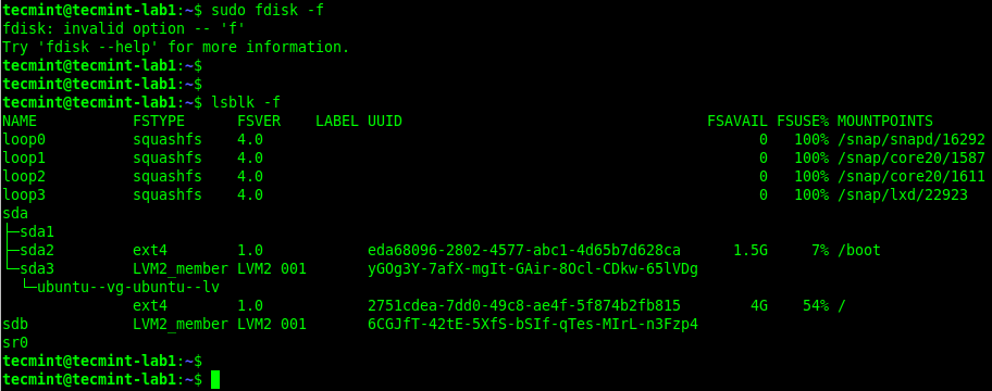 Ver información de la partición de Linux