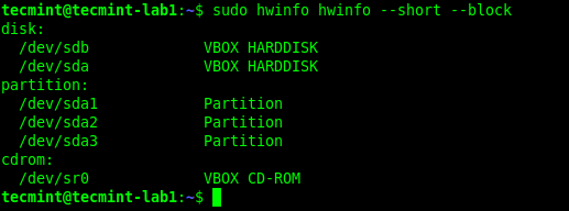 Resumen del inventario de discos de Linux